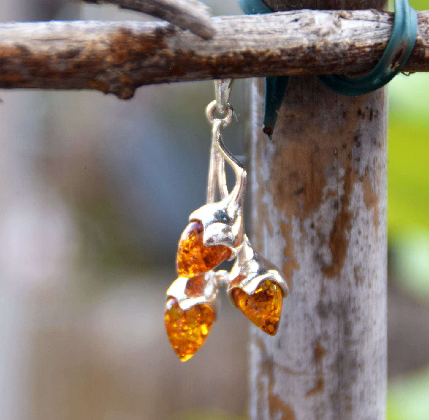 Bright pendant with a branch and natural cognac amber leaves in 925 Silver, MJ Baltica, BW308
