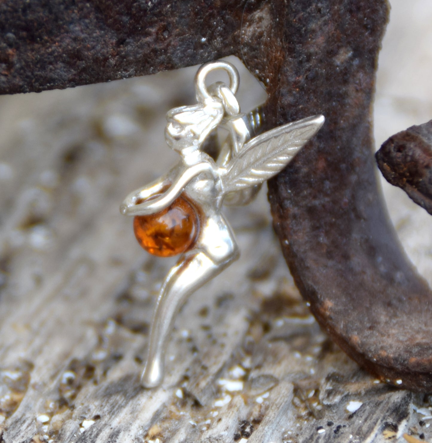 Delicate cognac-coloured natural Amber and 925 Silver fairy pendant, MJ Baltica, BW319