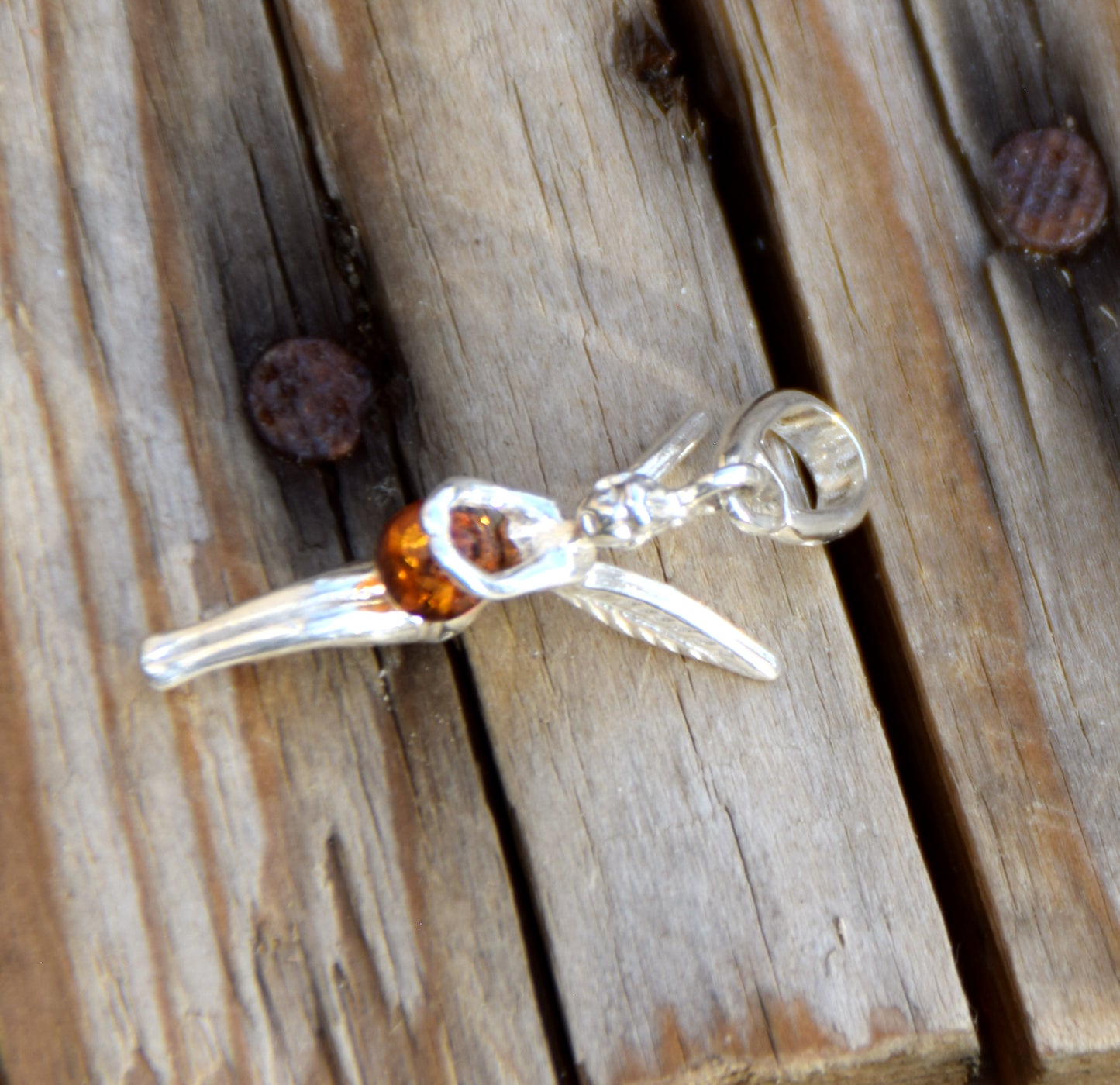 Delicate cognac-coloured natural Amber and 925 Silver fairy pendant, MJ Baltica, BW319
