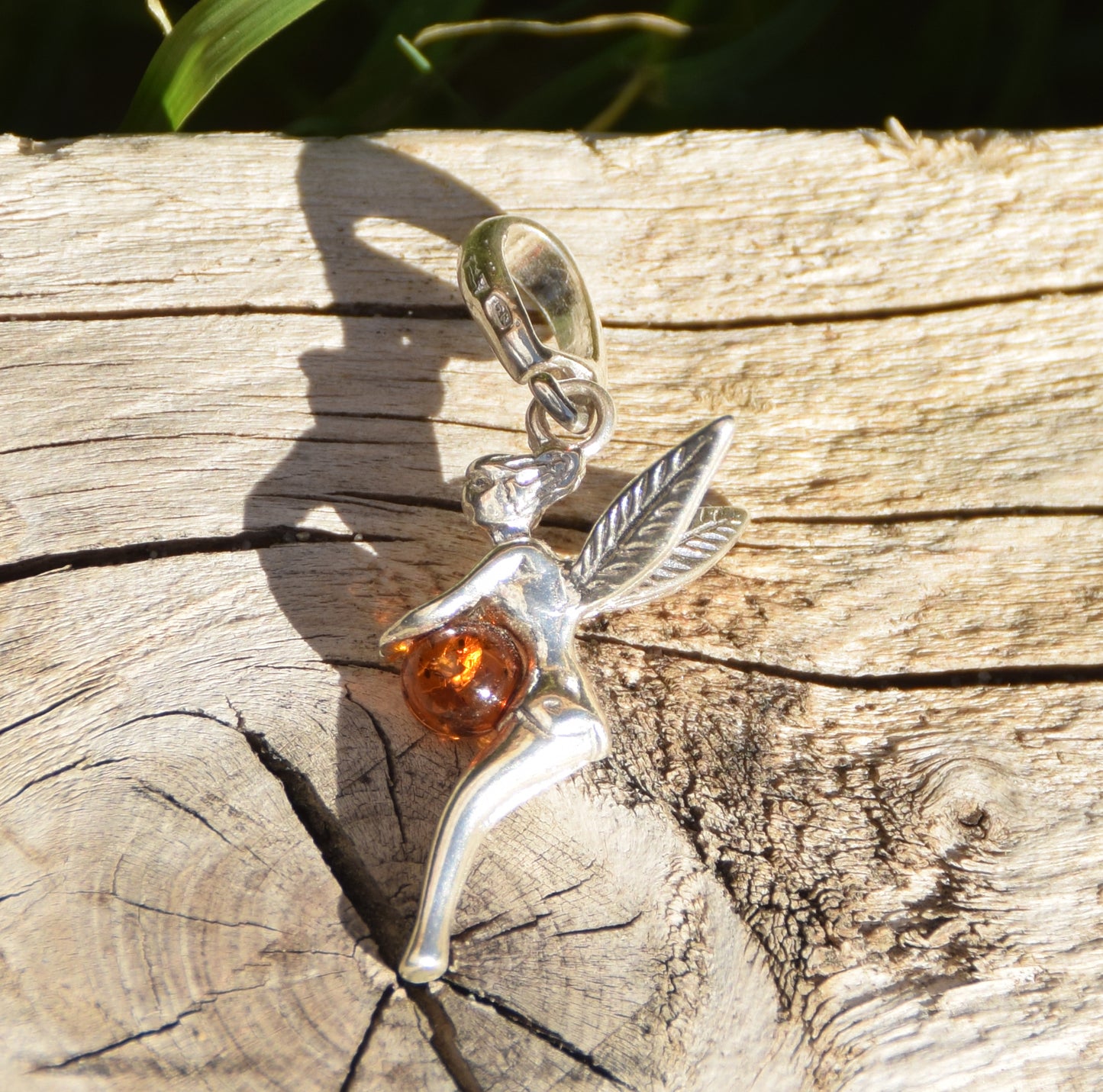 Delicate cognac-coloured natural Amber and 925 Silver fairy pendant, MJ Baltica, BW319
