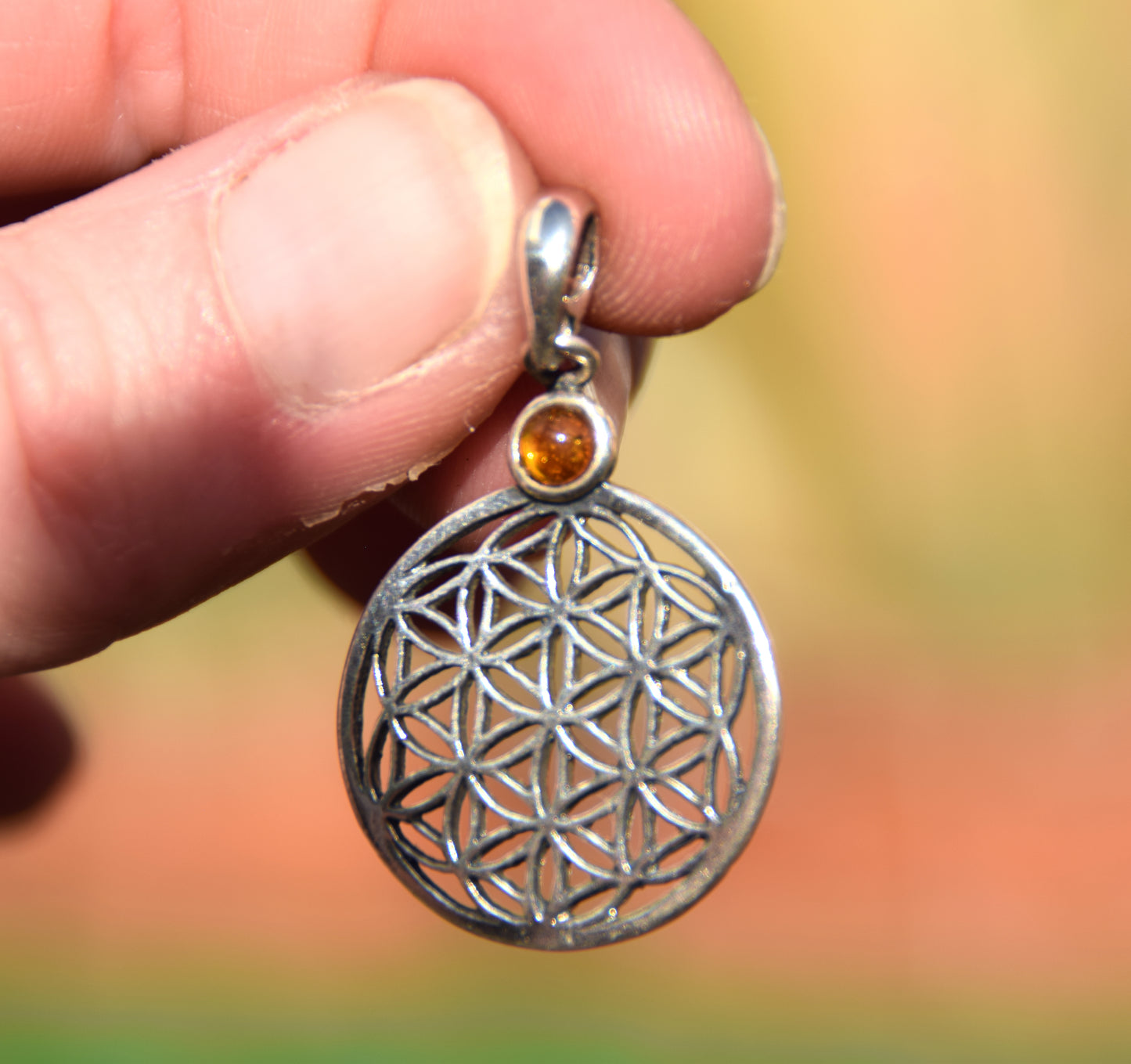 Bright cognac-colored natural Amber Tree of Life pendant in 925 Sterling Silver, MJ Baltica, BW325