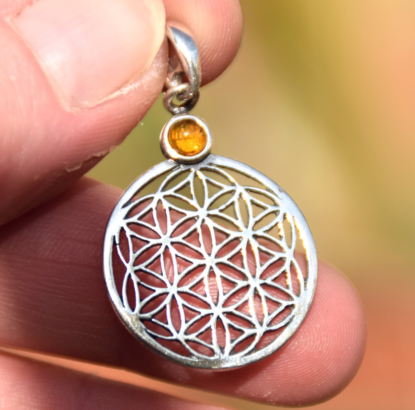 Bright cognac-colored natural Amber Tree of Life pendant in 925 Sterling Silver, MJ Baltica, BW325