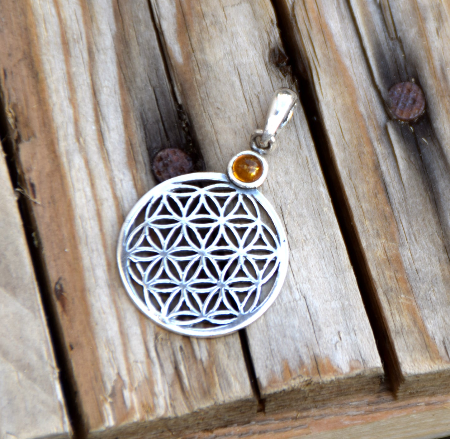 Bright cognac-colored natural Amber Tree of Life pendant in 925 Sterling Silver, MJ Baltica, BW325