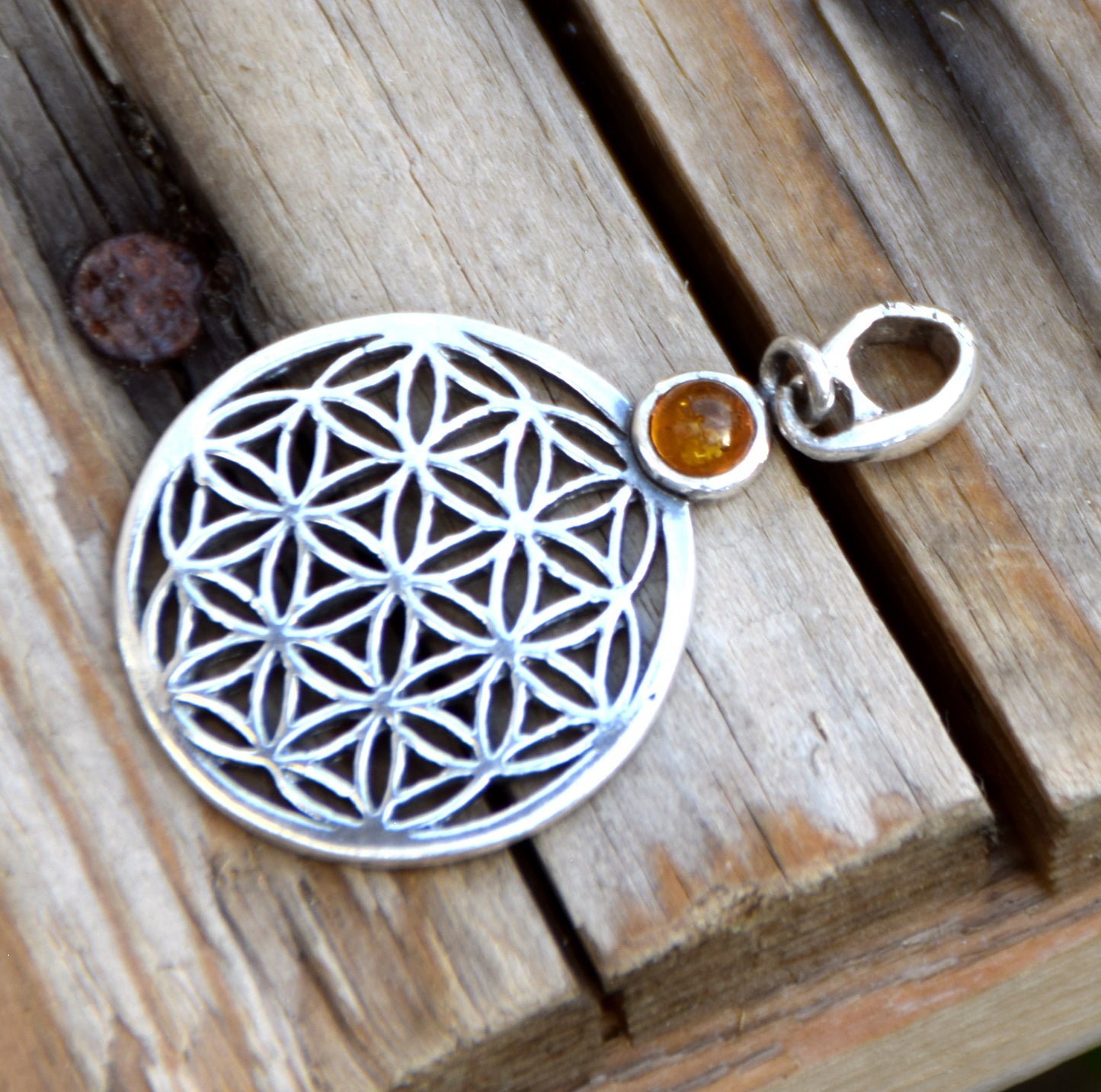 Bright cognac-colored natural Amber Tree of Life pendant in 925 Sterling Silver, MJ Baltica, BW325