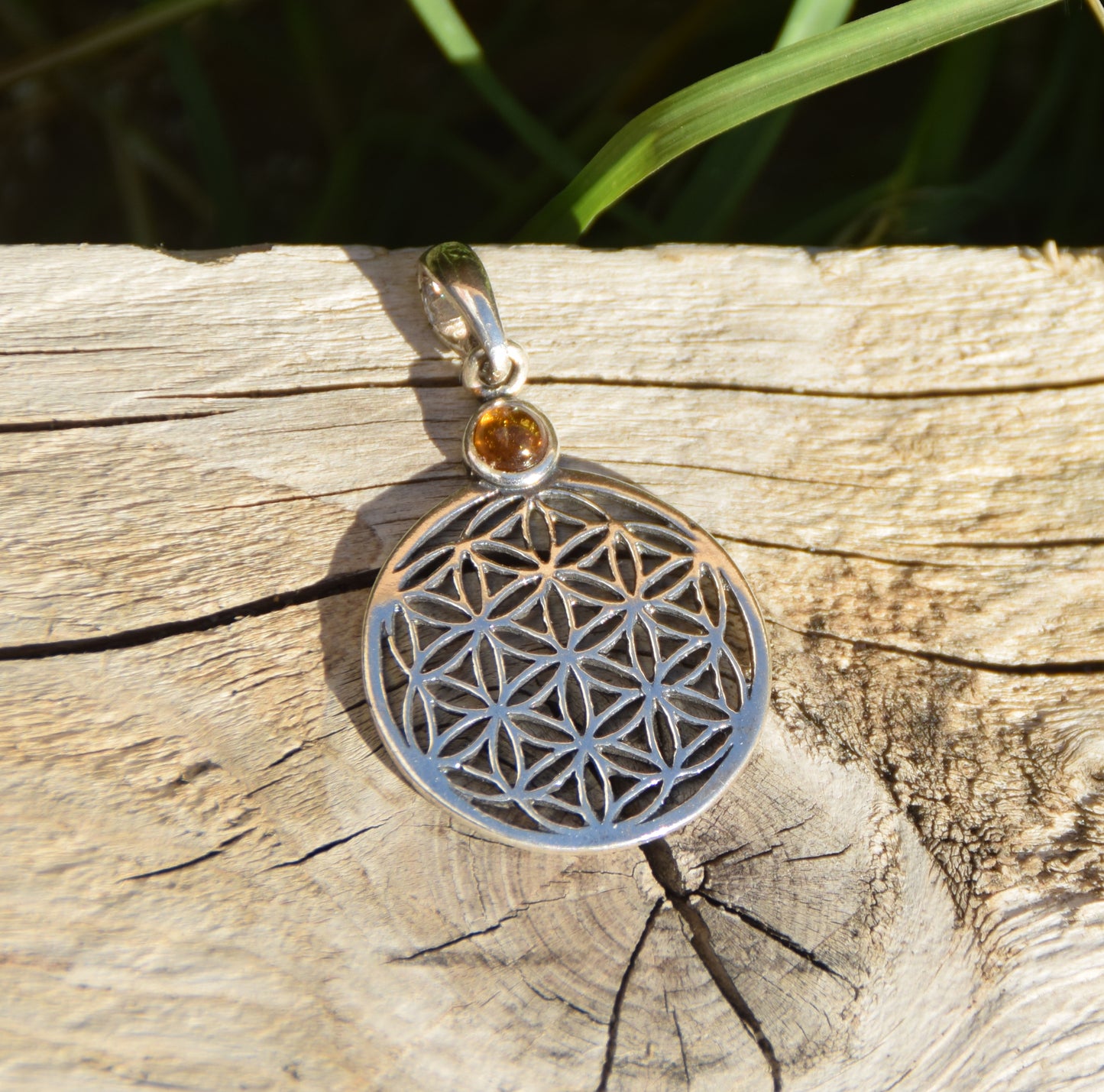Bright cognac-colored natural Amber Tree of Life pendant in 925 Sterling Silver, MJ Baltica, BW325