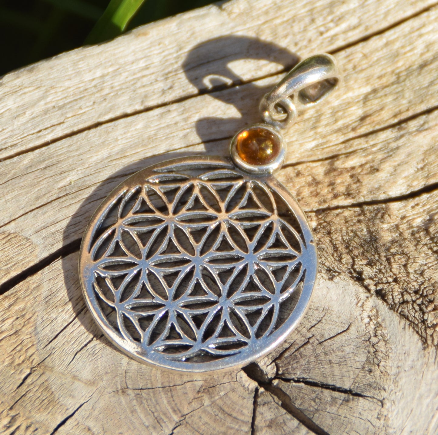 Bright cognac-colored natural Amber Tree of Life pendant in 925 Sterling Silver, MJ Baltica, BW325