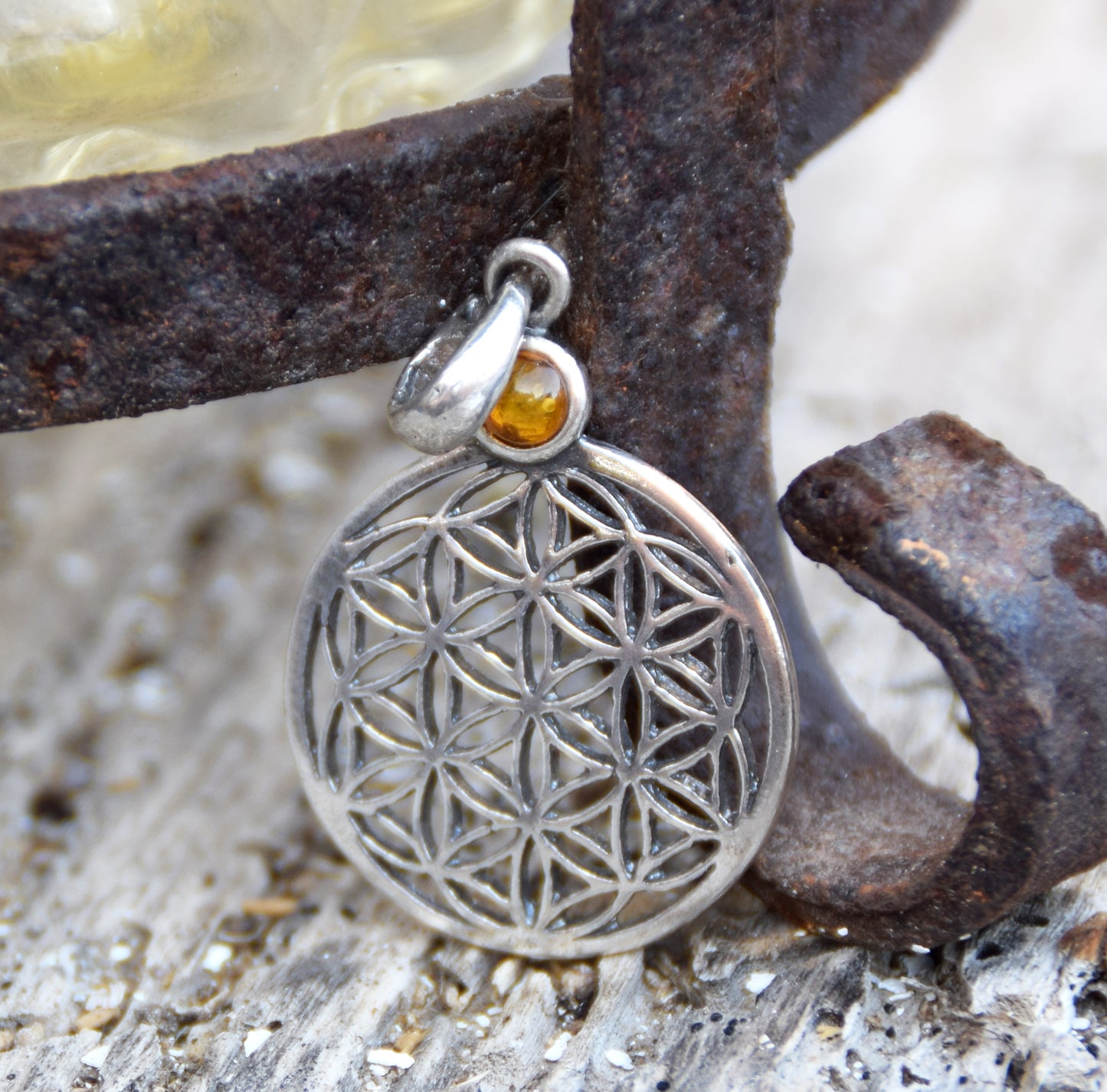 Bright cognac-colored natural Amber Tree of Life pendant in 925 Sterling Silver, MJ Baltica, BW325