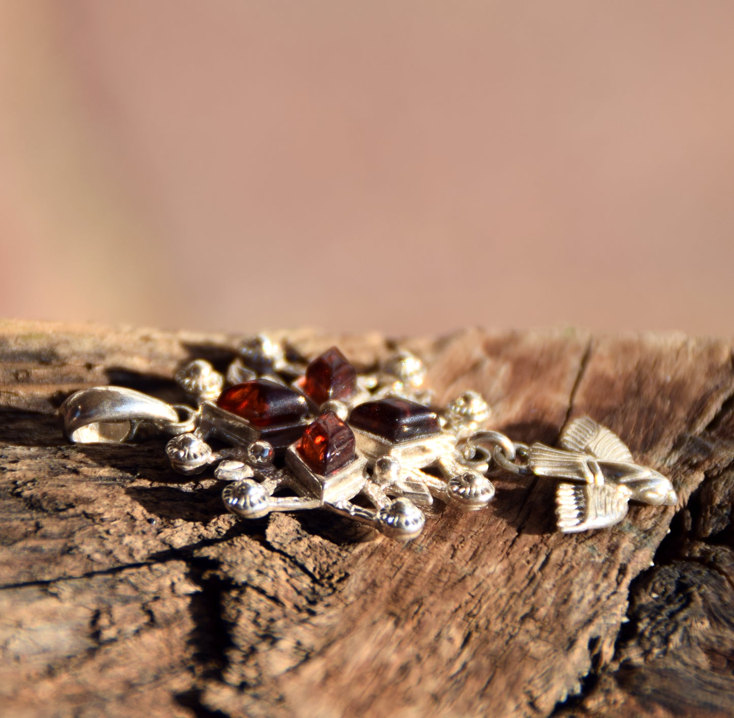 Cross-shaped pendant with a dove in natural brown amber and 925 Sterling Silver, MJ Baltica, BW326