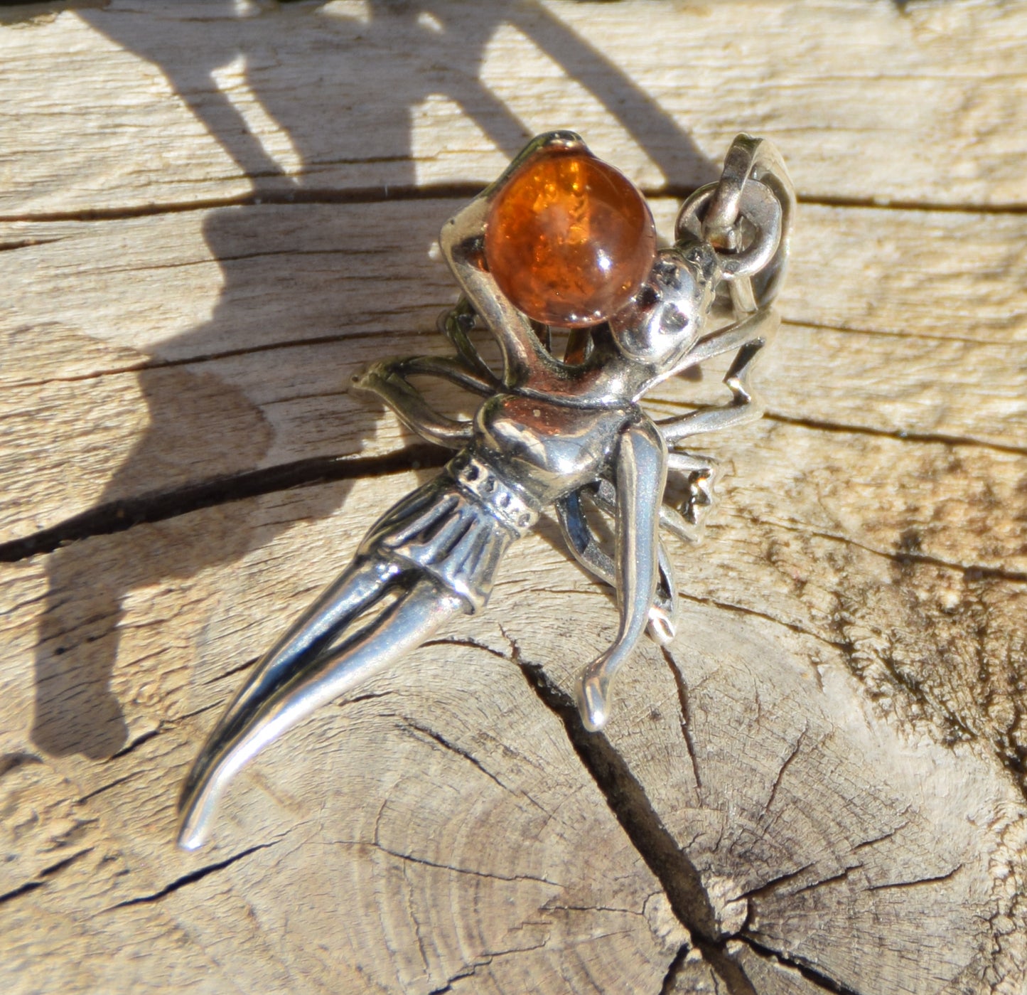 Delicate pendant with fairy in cognac-colored natural Amber and 925 Silver, MJ Baltica, BW328