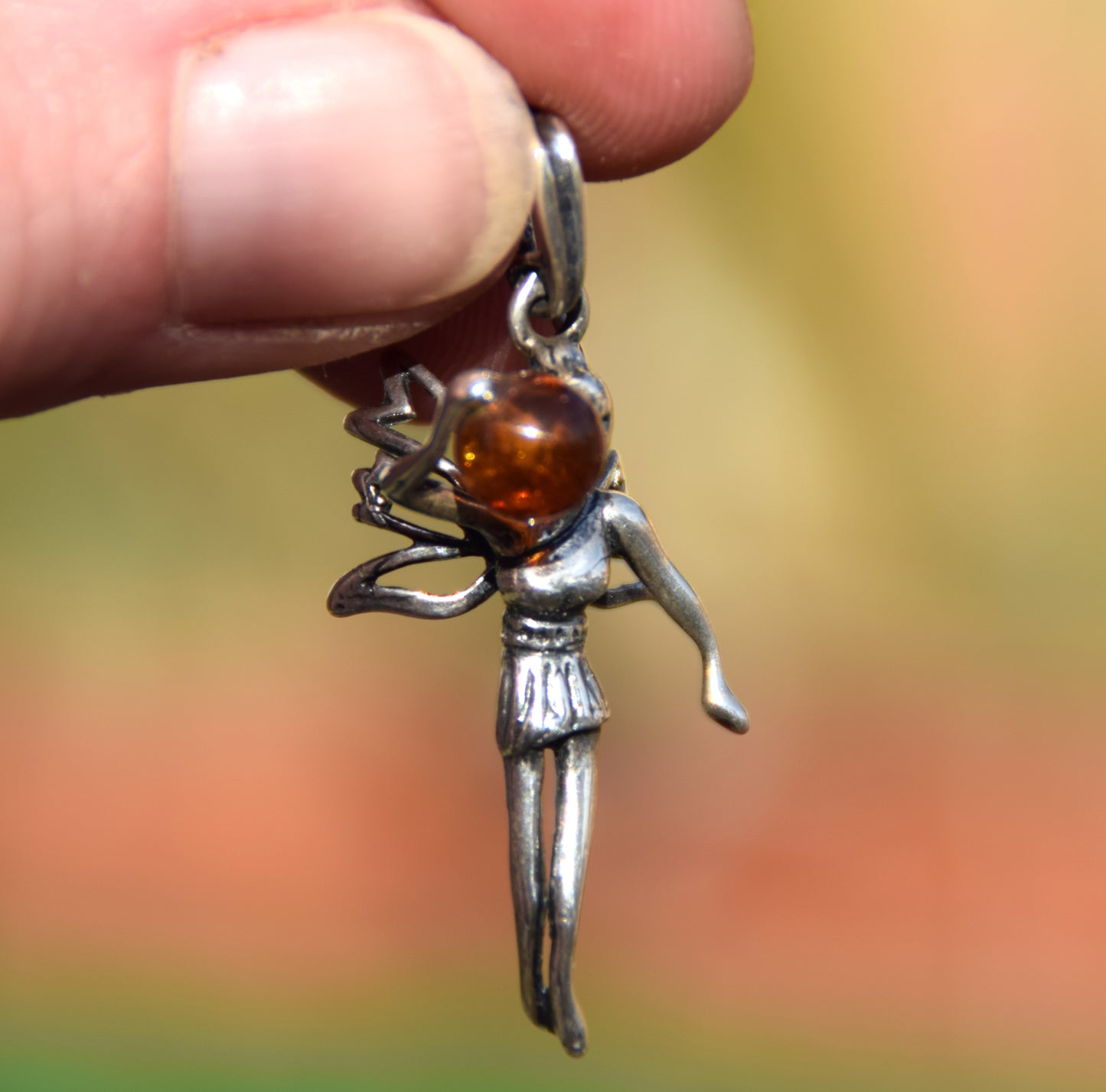Delicate pendant with fairy in cognac-colored natural Amber and 925 Silver, MJ Baltica, BW328