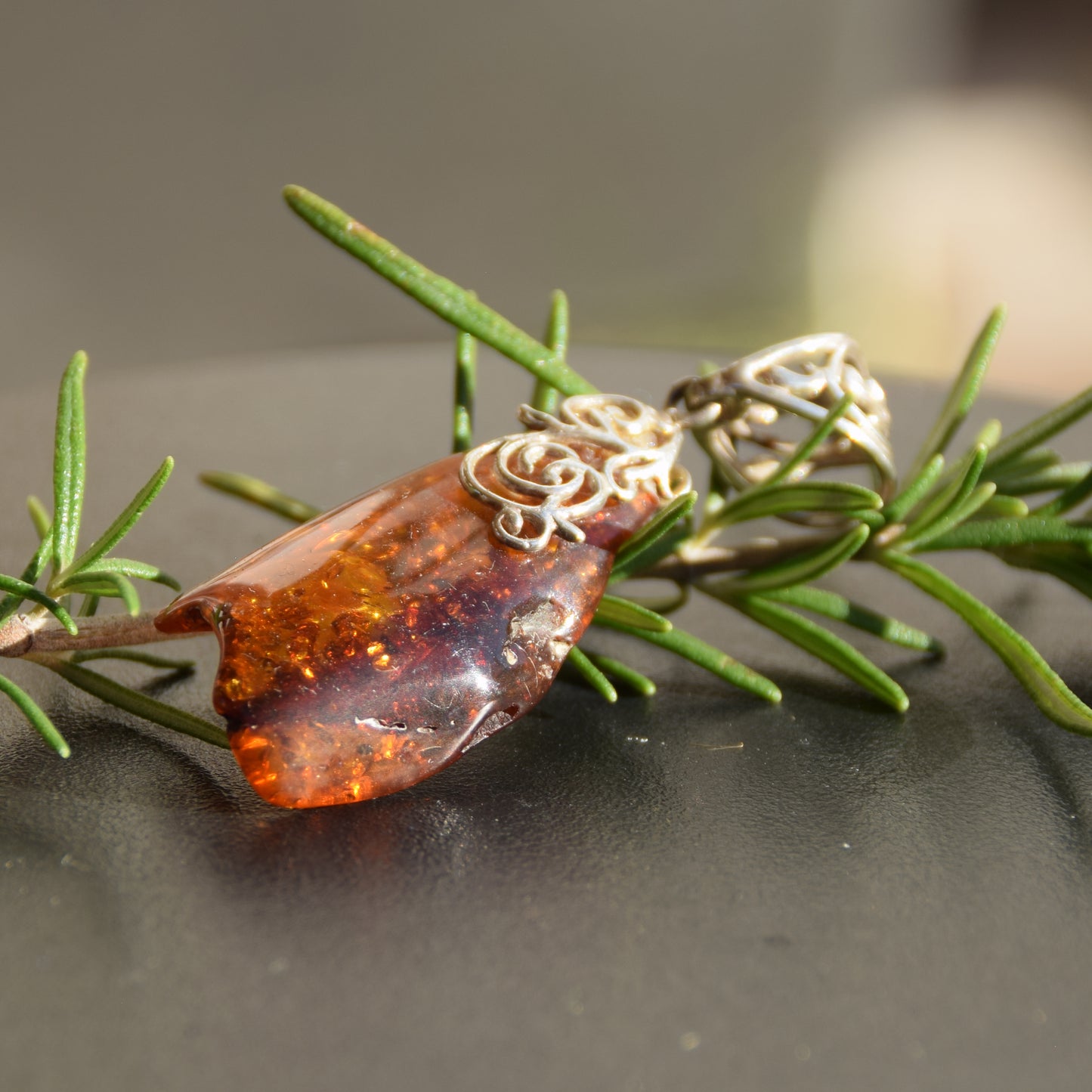 Statement pendant with a large irregular Baltic Amber gemstone in Sterling Silver 925, MJ Baltica, BW331