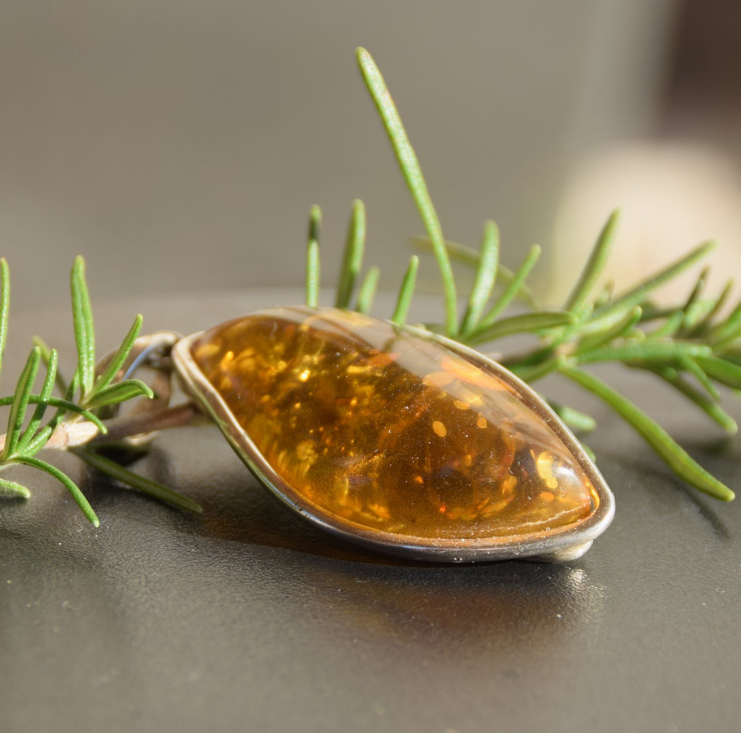Large pendant with natural green amber and 925 silver, MJ Baltica, BW332