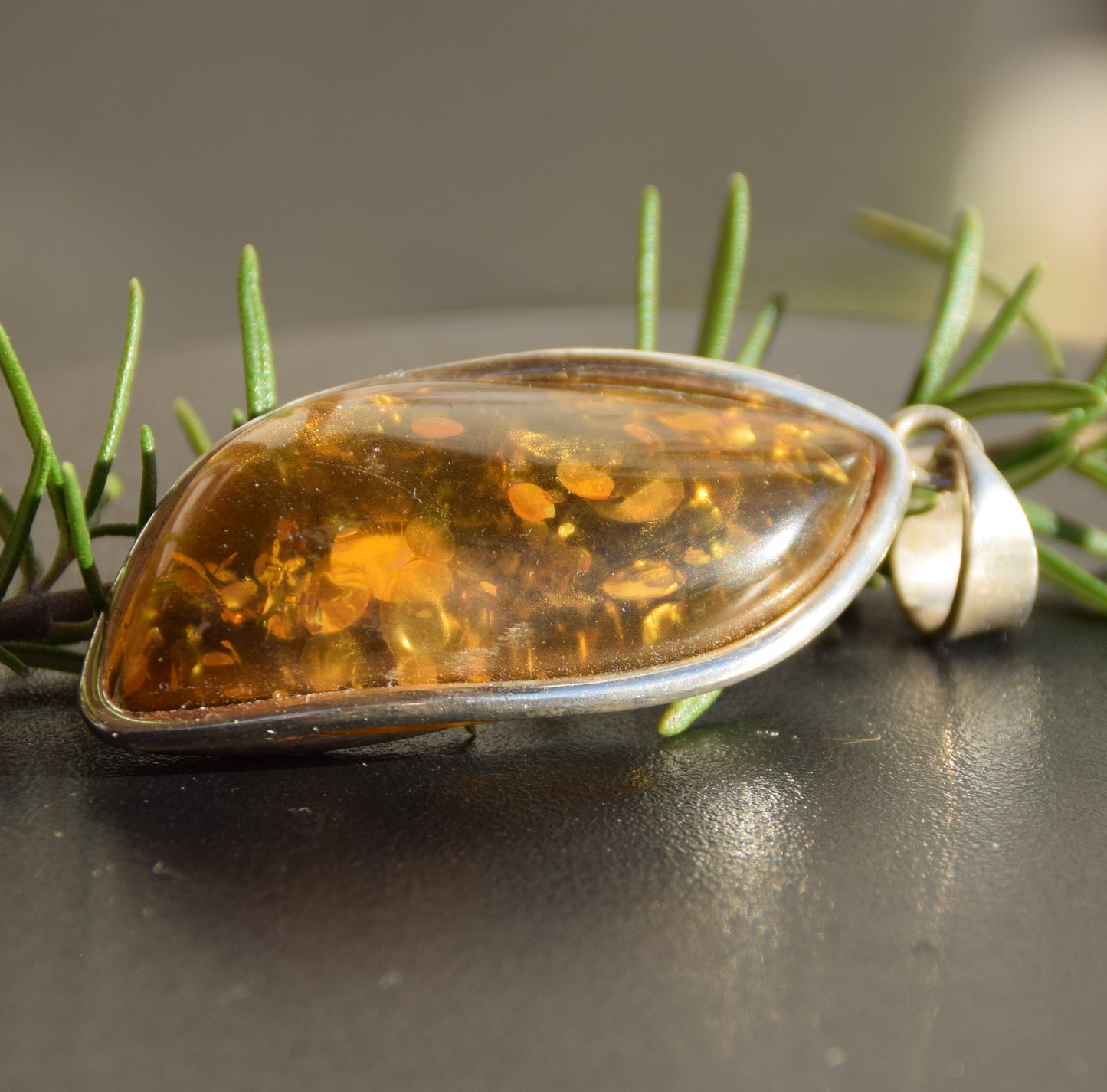 Large pendant with natural green amber and 925 silver, MJ Baltica, BW332
