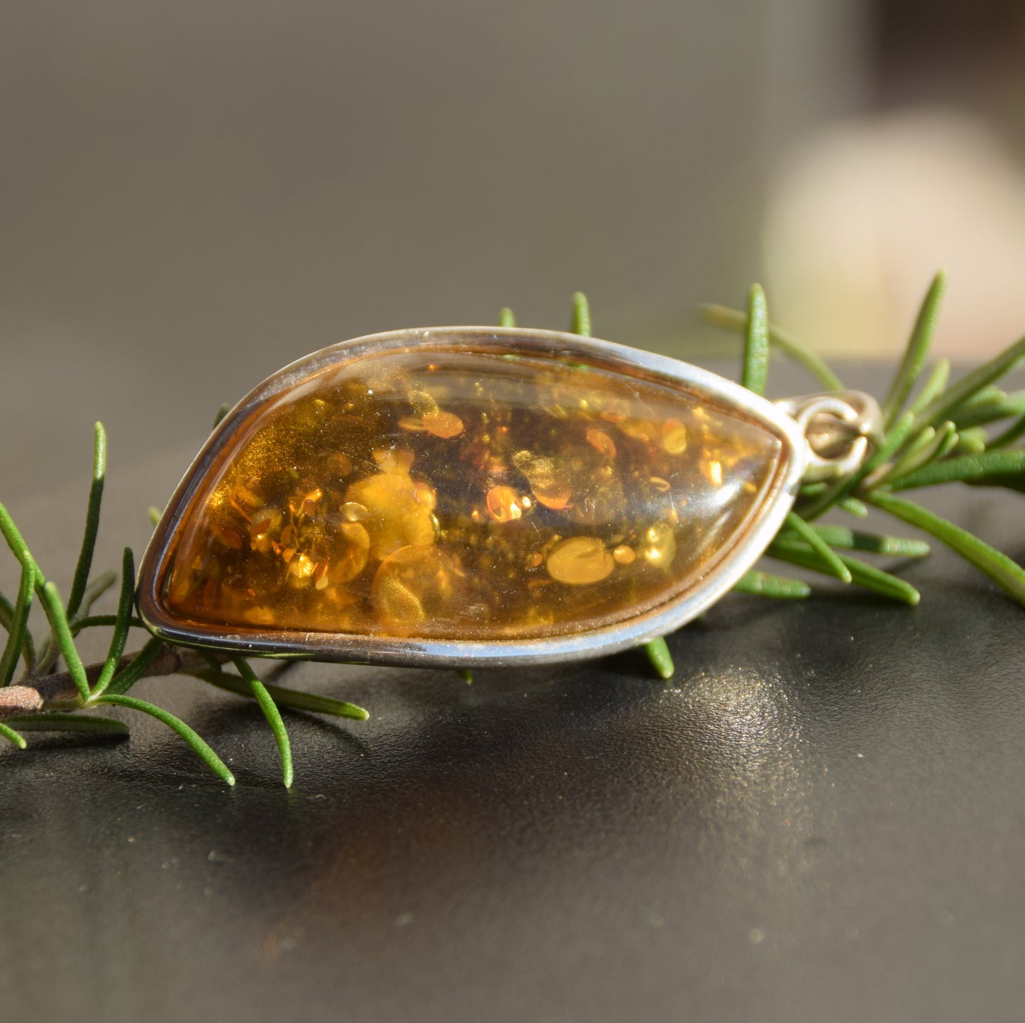 Large pendant with natural green amber and 925 silver, MJ Baltica, BW332