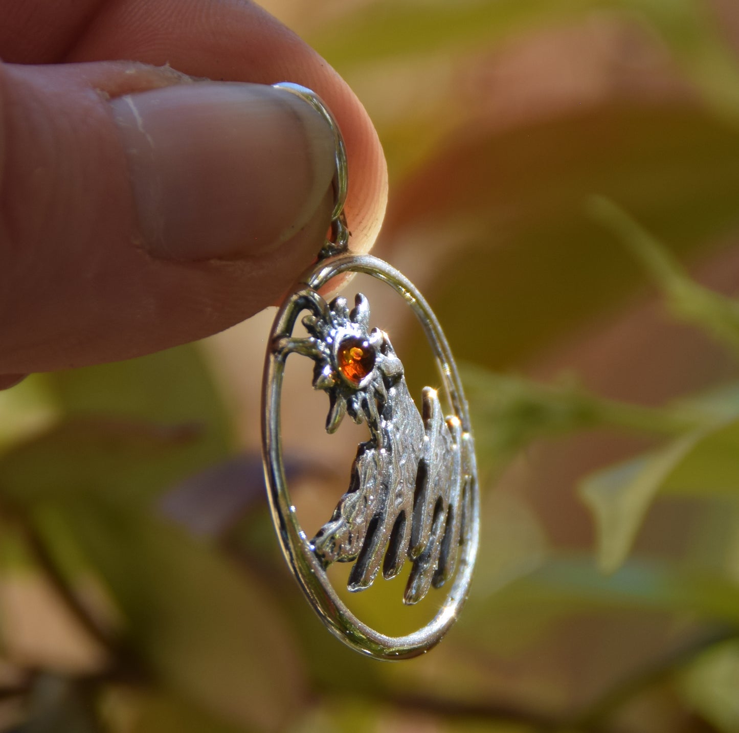 Cognac Amber and Sterling Silver Mountain Landscape Pendant, MJ Baltica, BW333