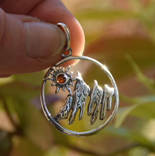 Cognac Amber and Sterling Silver Mountain Landscape Pendant, MJ Baltica, BW333