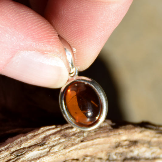 Delicate pendant created with natural cognac-colored Amber and Sterling Silver 925, MJ Baltica, BW335