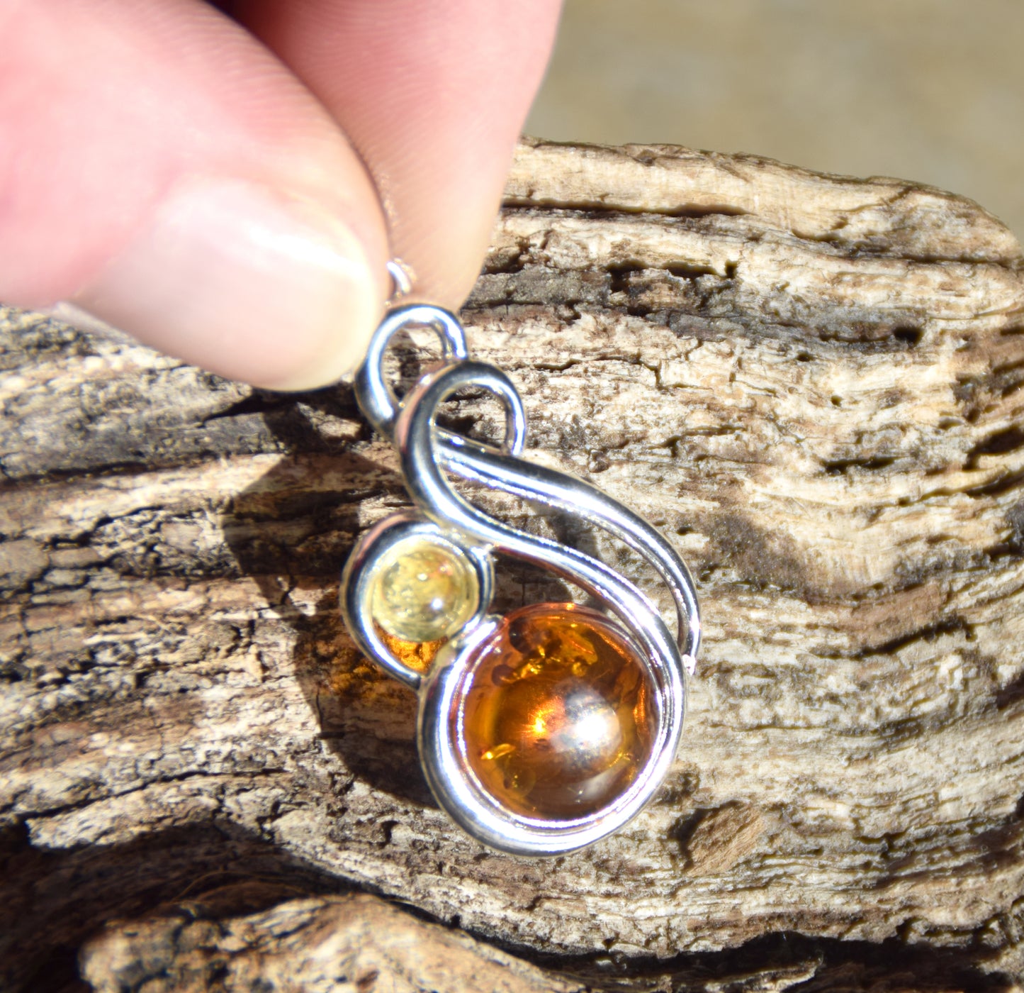 Elegant pendant in natural cognac amber and 925 Silver, MJ Baltica, BW339