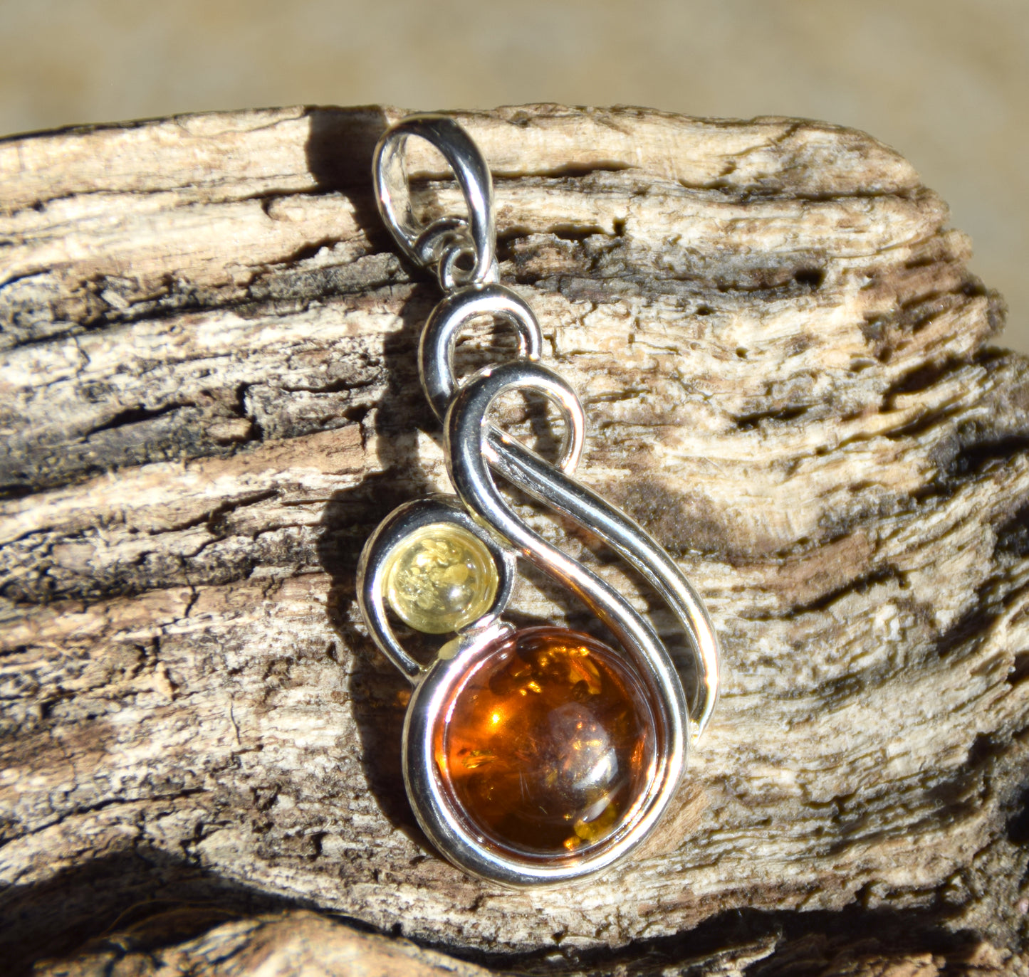 Elegant pendant in natural cognac amber and 925 Silver, MJ Baltica, BW339