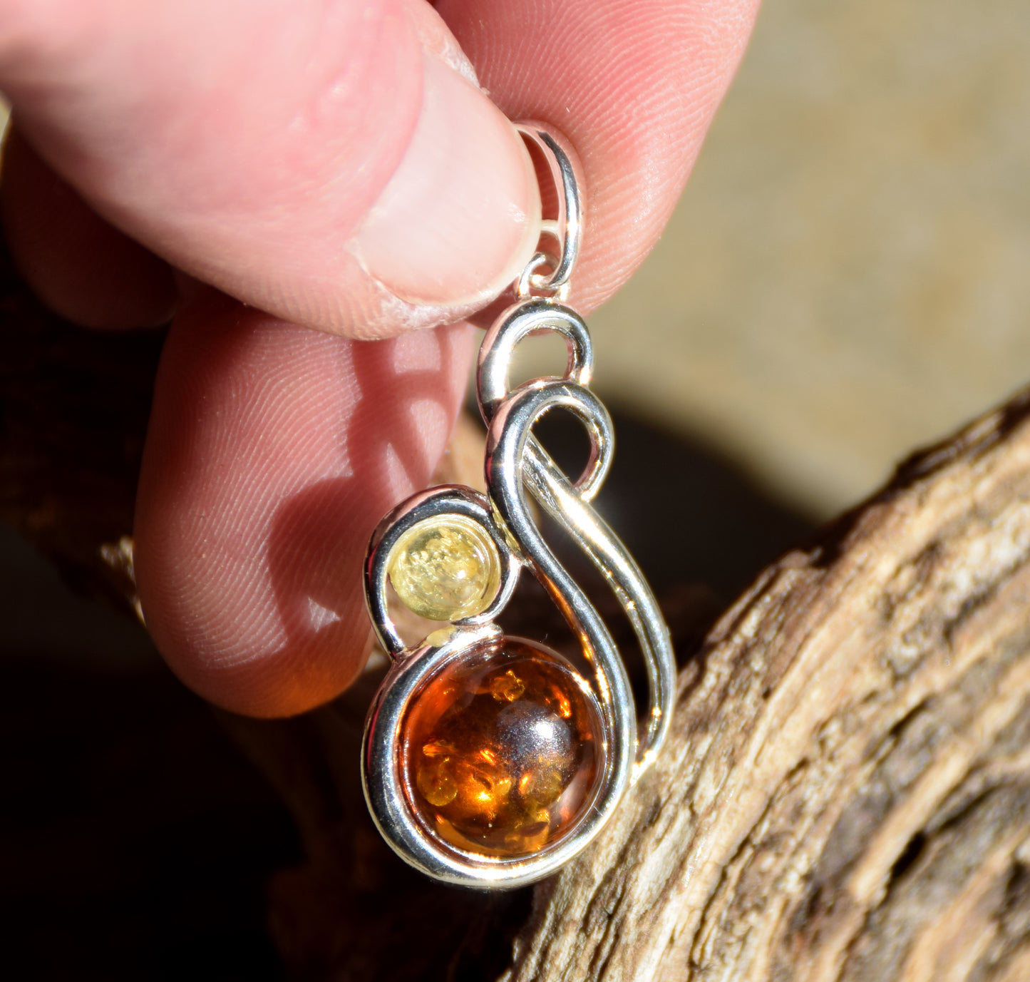 Elegant pendant in natural cognac amber and 925 Silver, MJ Baltica, BW339
