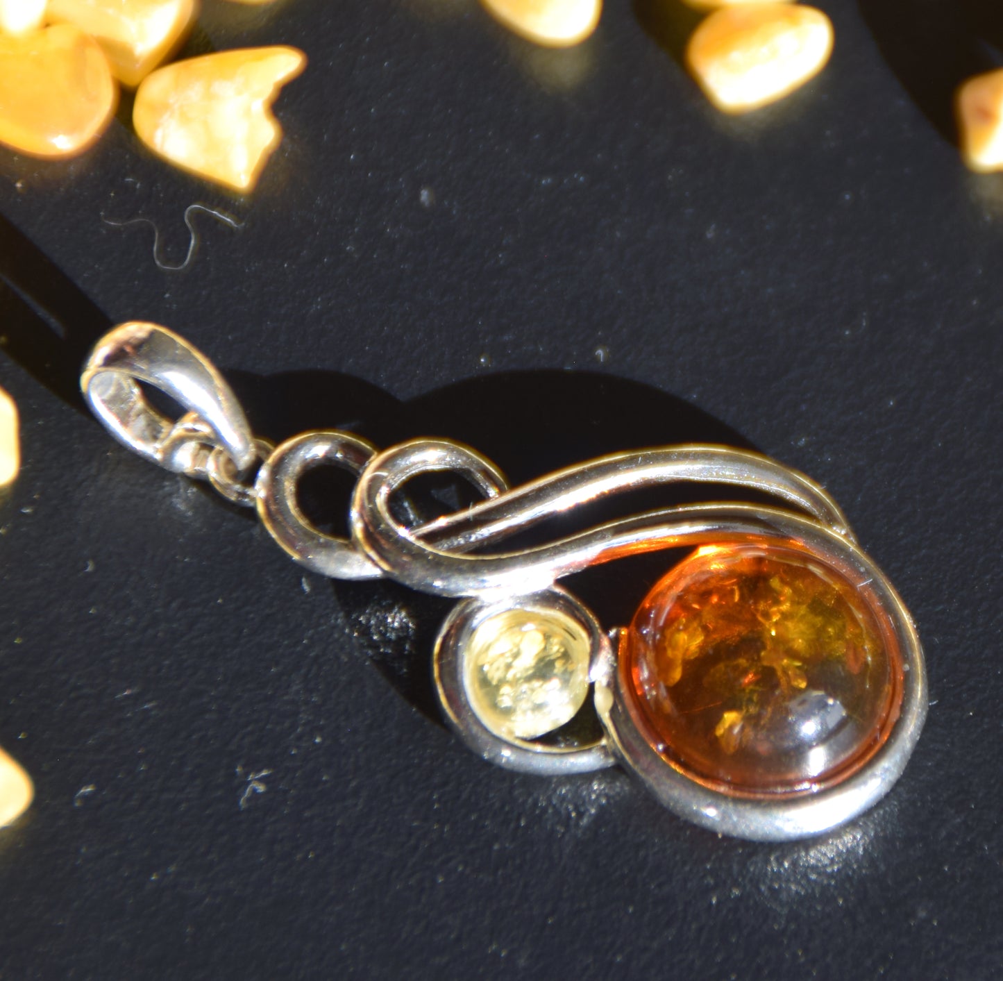 Elegant pendant in natural cognac amber and 925 Silver, MJ Baltica, BW339