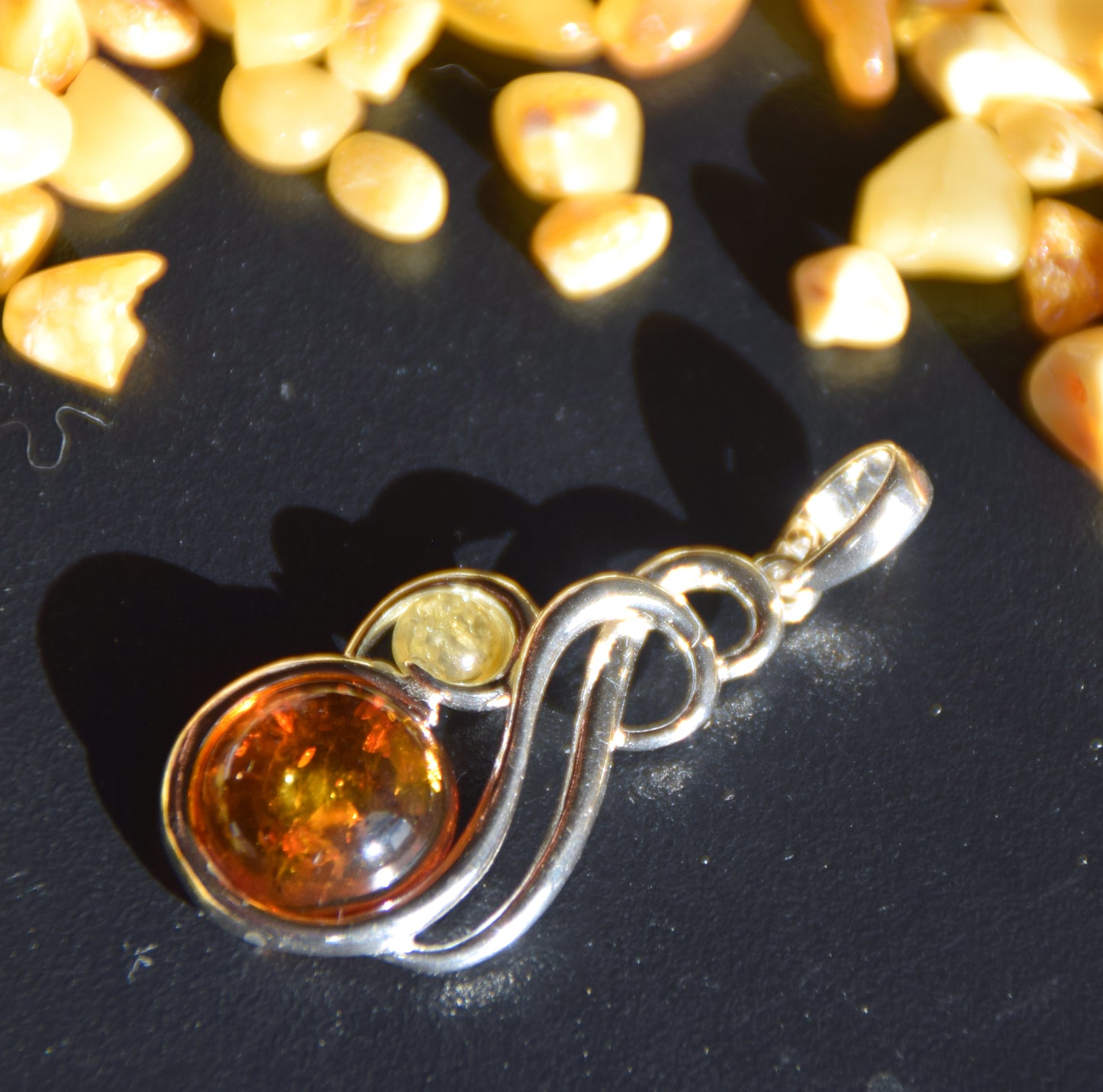 Elegant pendant in natural cognac amber and 925 Silver, MJ Baltica, BW339