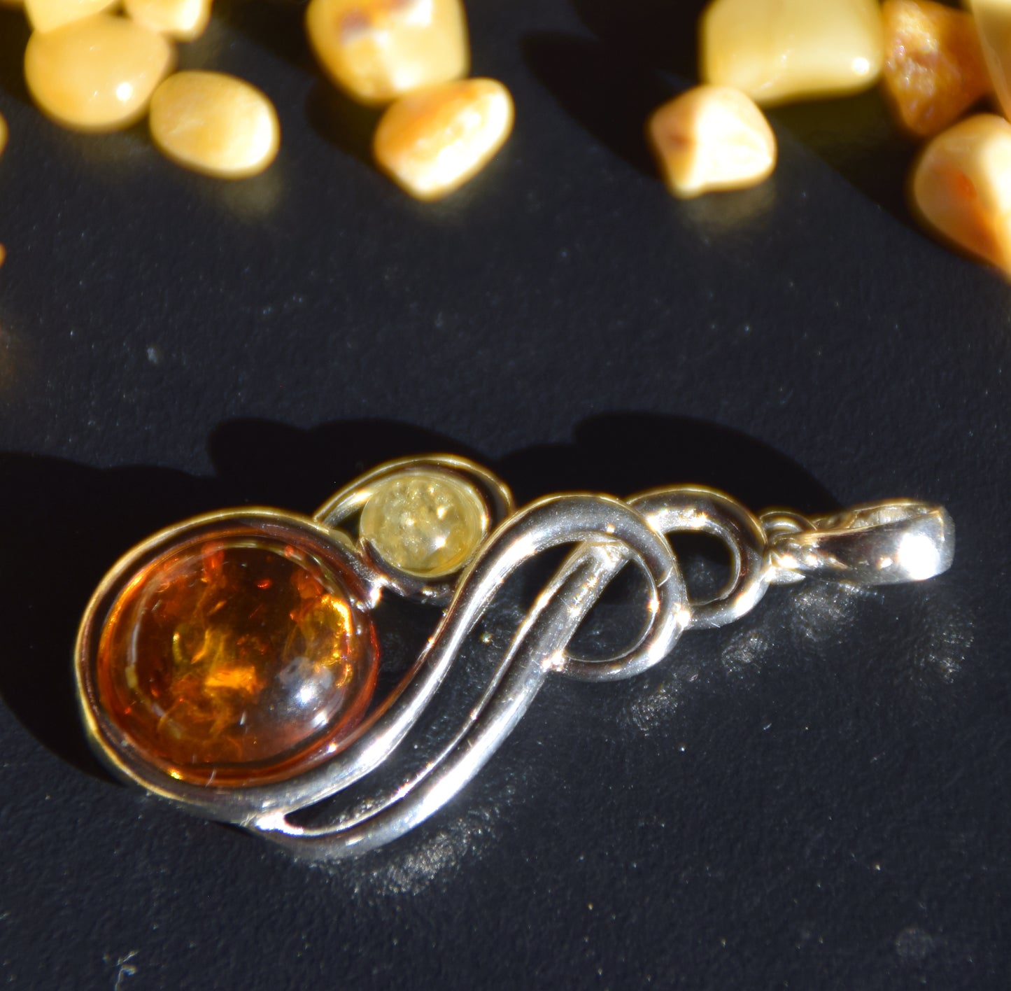 Elegant pendant in natural cognac amber and 925 Silver, MJ Baltica, BW339