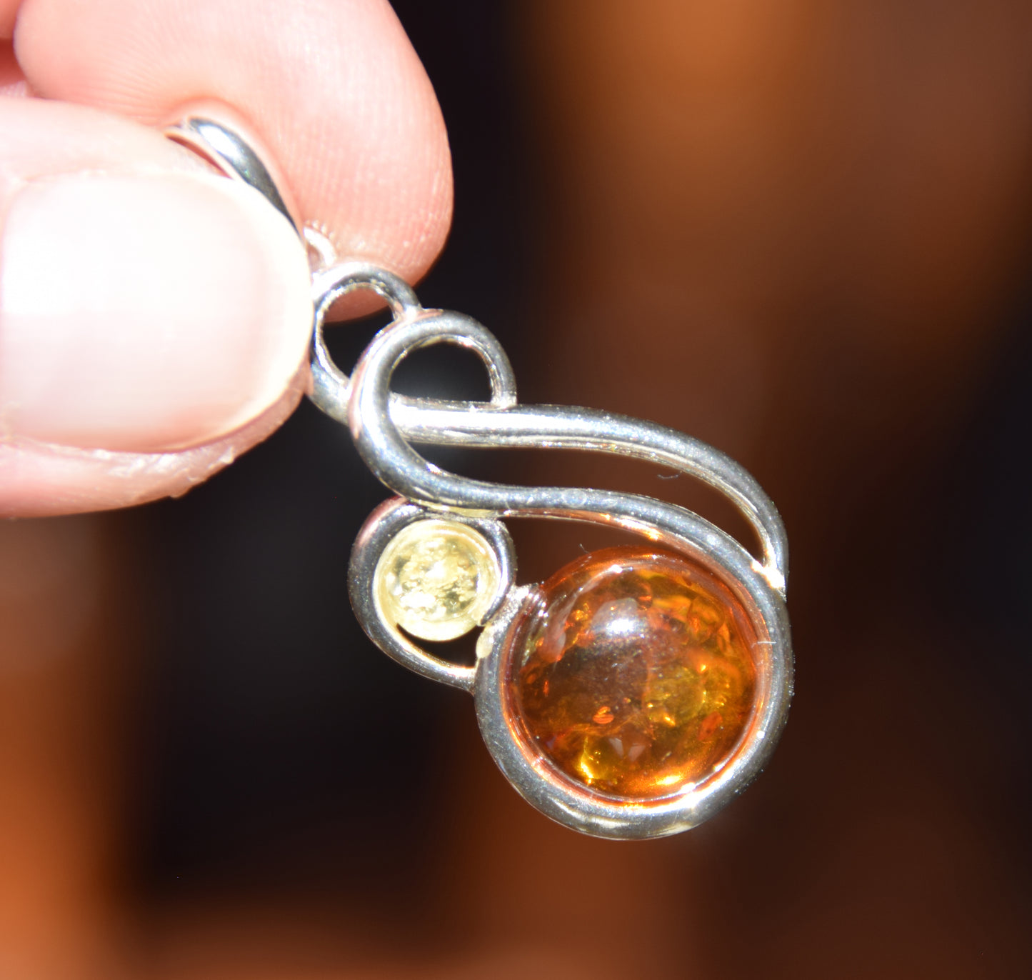 Elegant pendant in natural cognac amber and 925 Silver, MJ Baltica, BW339