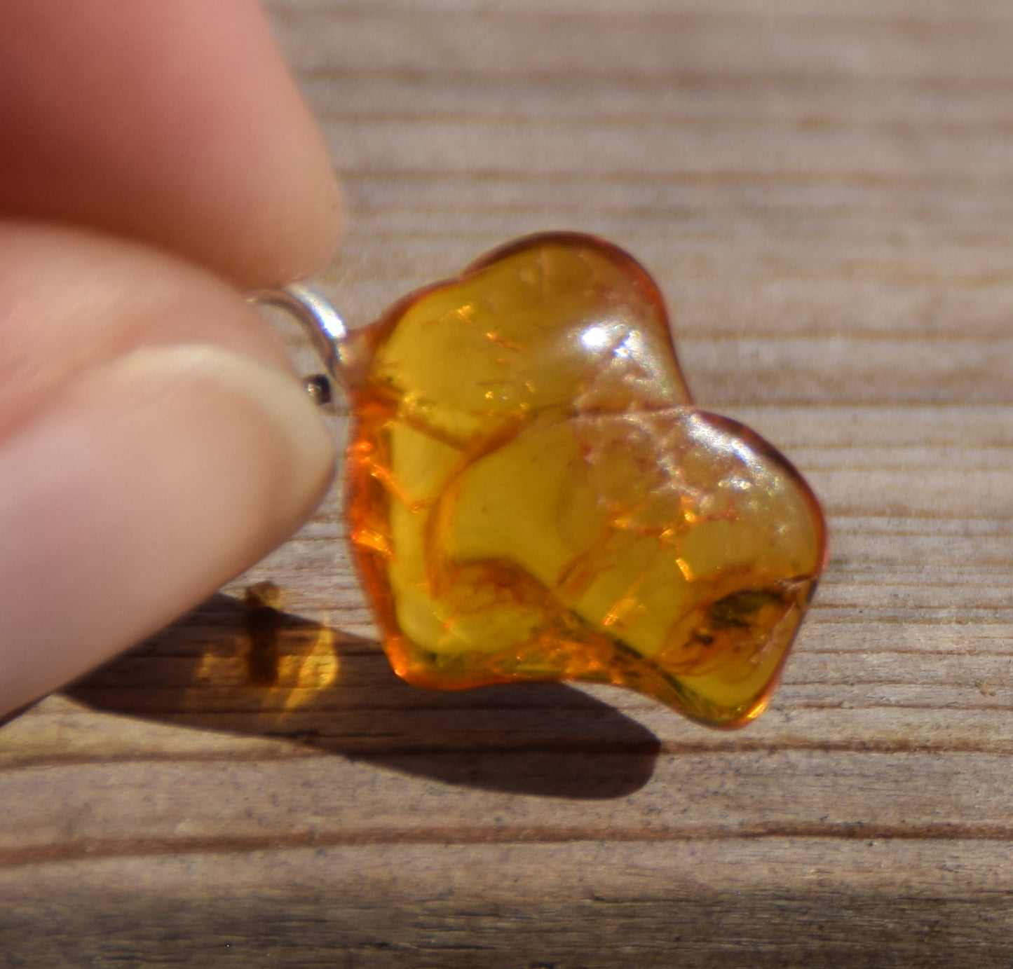 Ciondolo con la gemma di Ambra baltica Naturale con le inclusioni fossili da collezione, MJ Baltica, BW351