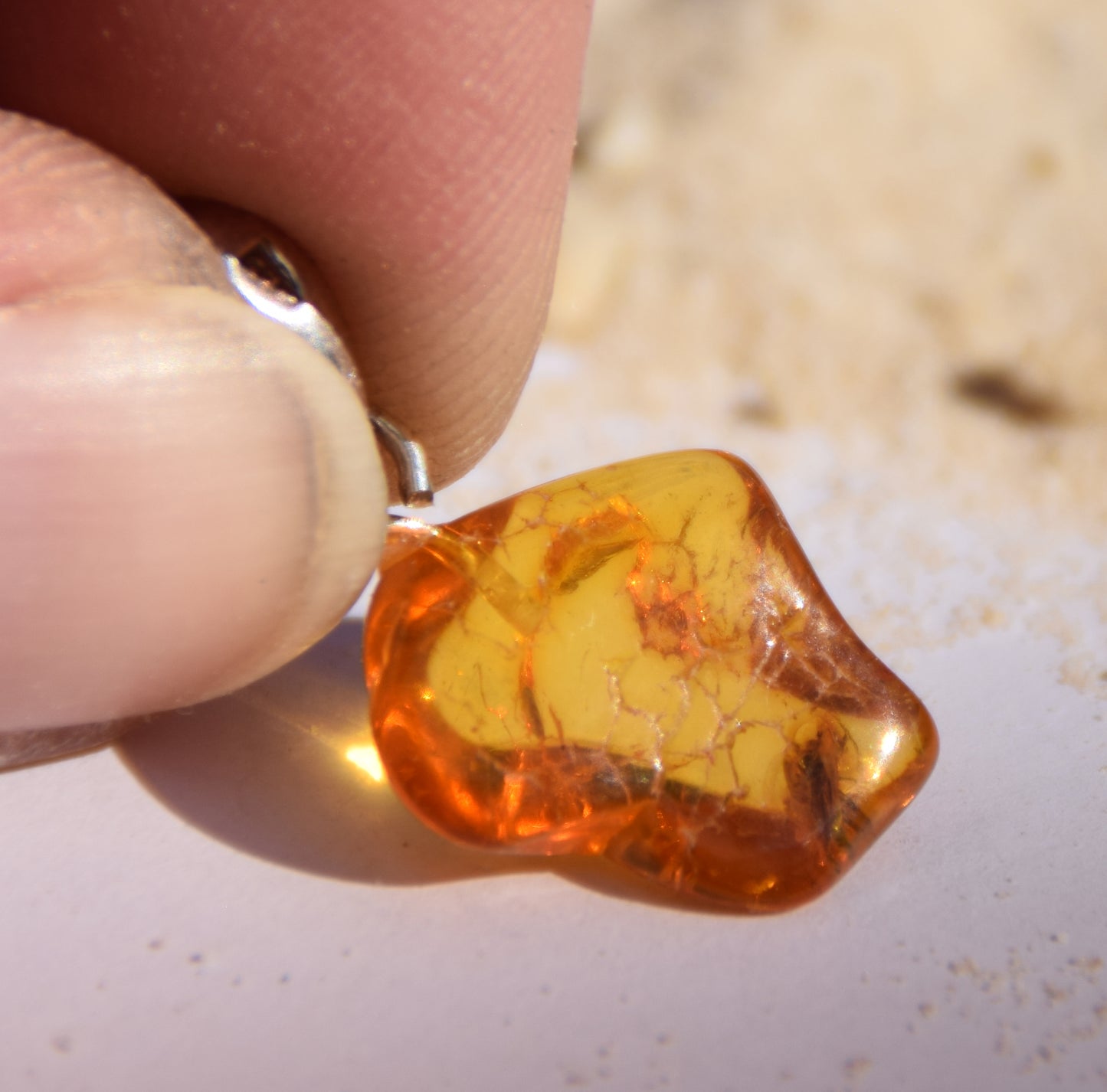 Ciondolo con la gemma di Ambra baltica Naturale con le inclusioni fossili da collezione, MJ Baltica, BW351