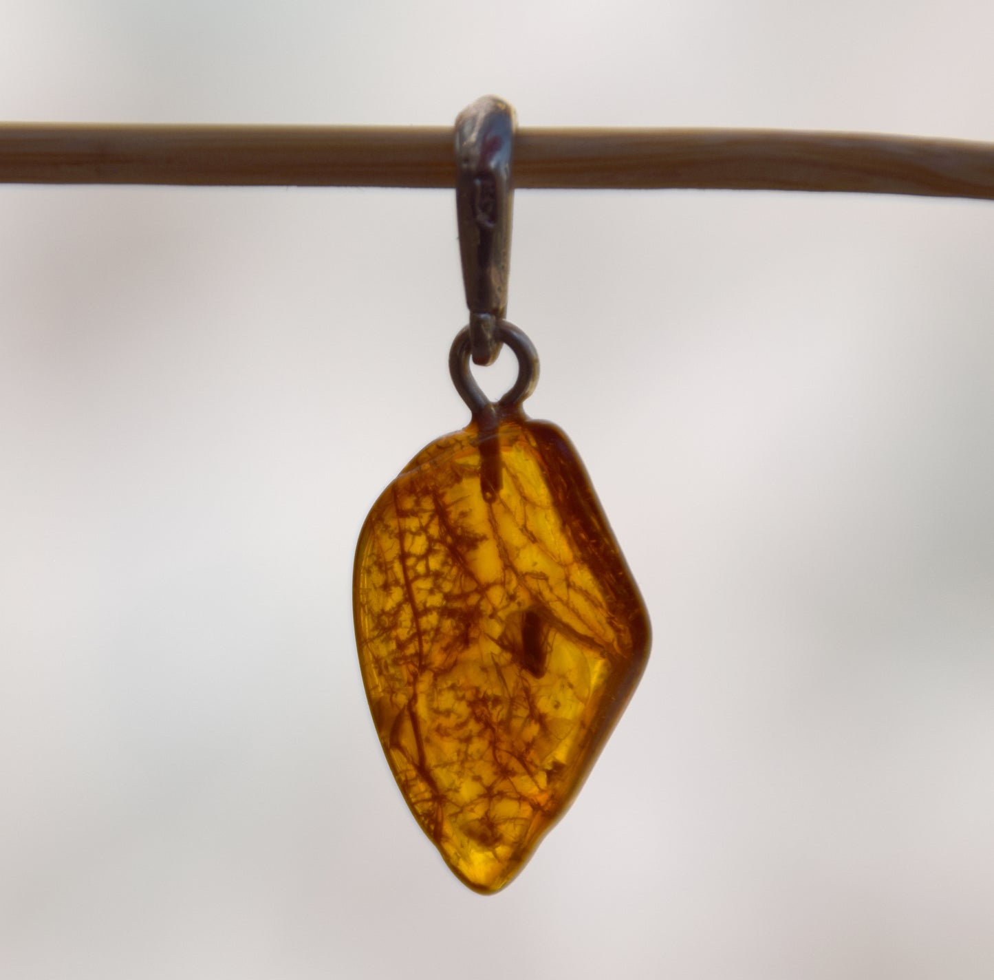 Ciondolo con la gemma di Ambra baltica Naturale con le inclusioni fossili da collezione, MJ Baltica, BW353