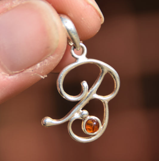 MJ Baltica, ciondolo, Ambra naturale Baltica, Argento 925, B, lettera, iniziale, corsivo, BWLB