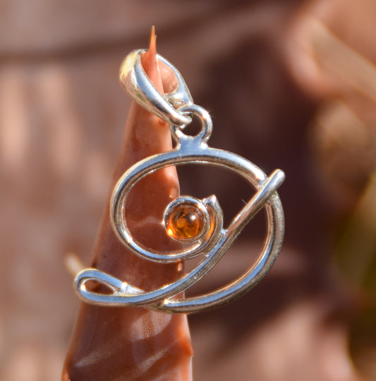 MJ Baltica, ciondolo, Ambra naturale Baltica, Argento 925, D, lettera, iniziale, corsivo, BWLD