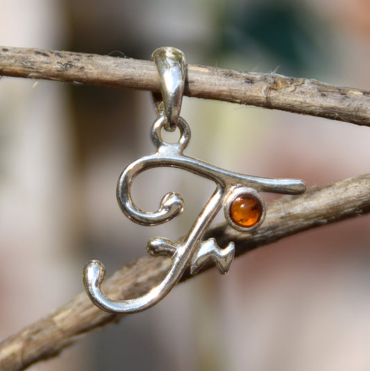 MJ Baltica, ciondolo, Ambra naturale Baltica, Argento 925, F, lettera, iniziale, corsivo, BWLF