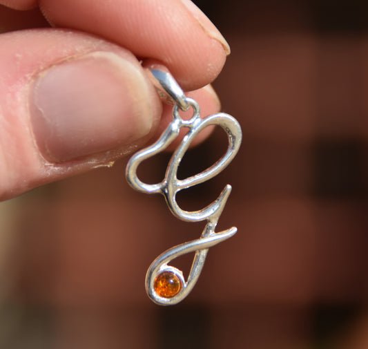 MJ Baltica, ciondolo, Ambra naturale Baltica, Argento 925, G, lettera, iniziale, corsivo, BWLG
