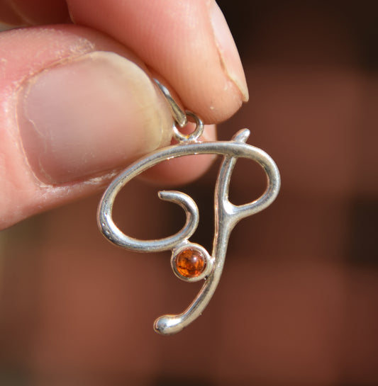 MJ Baltica, ciondolo, Ambra naturale Baltica, Argento 925, P, lettera, iniziale, corsivo, BWLP