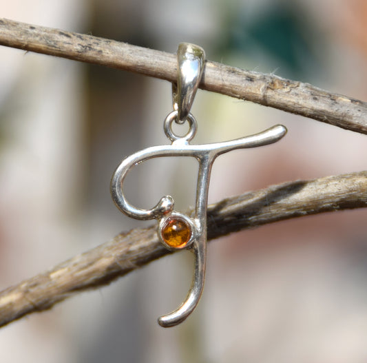 MJ Baltica, ciondolo, Ambra naturale Baltica, Argento 925, T, lettera, iniziale, corsivo, BWLT