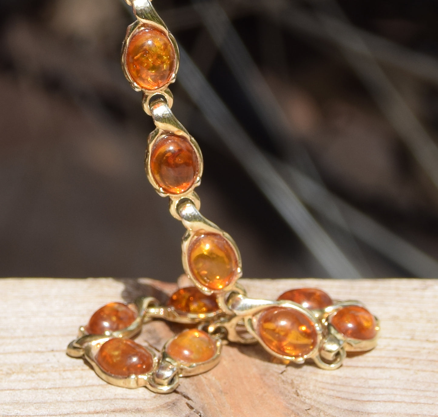 Elegant chain bracelet with natural cognac amber and 18k gold-plated 925 Sterling Silver, MJ Baltica, BZB009