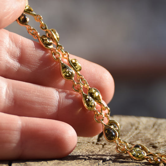 Delicate bracelet with natural green Amber drops and 18k Gold plated 925 Silver, MJ Baltica, BZB011