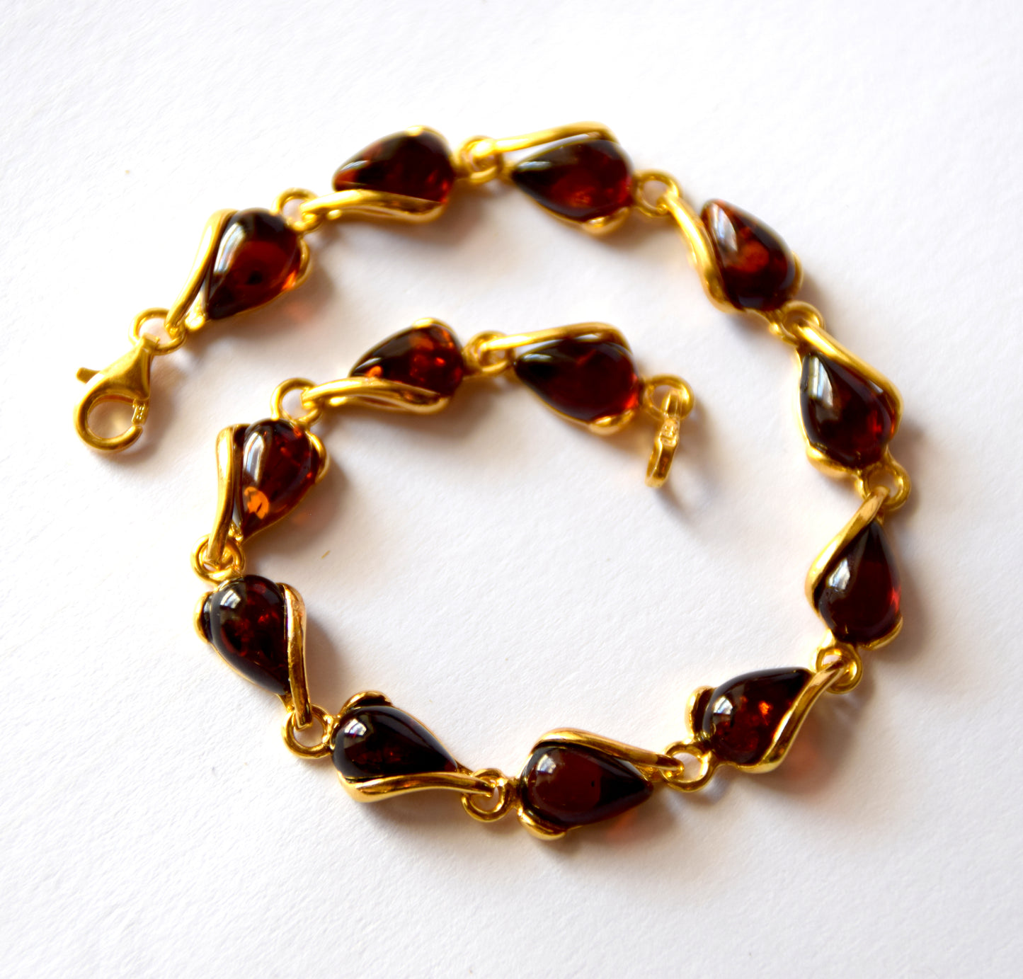 MJ Baltica, bracelet, natural Baltic Amber, 925 Silver, 14k Gold plated, intense, elegant, drop, BZB024