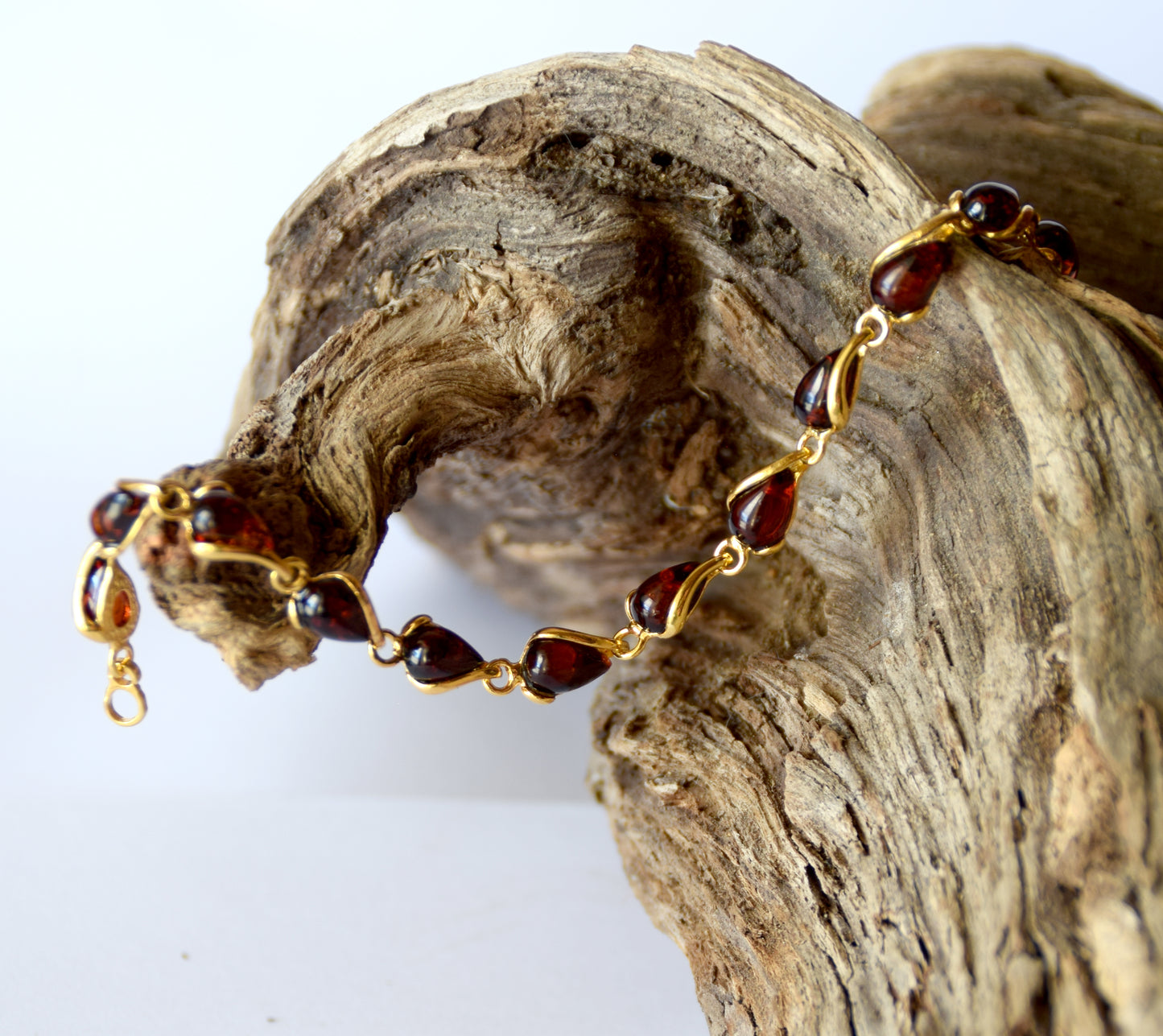 MJ Baltica, bracelet, natural Baltic Amber, 925 Silver, 14k Gold plated, intense, elegant, drop, BZB024