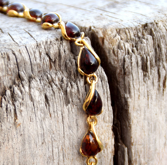 MJ Baltica, bracciale, Ambra naturale Baltica, Argento 925, placcato in Oro 18k, intenso, elegante, goccia, BZB024