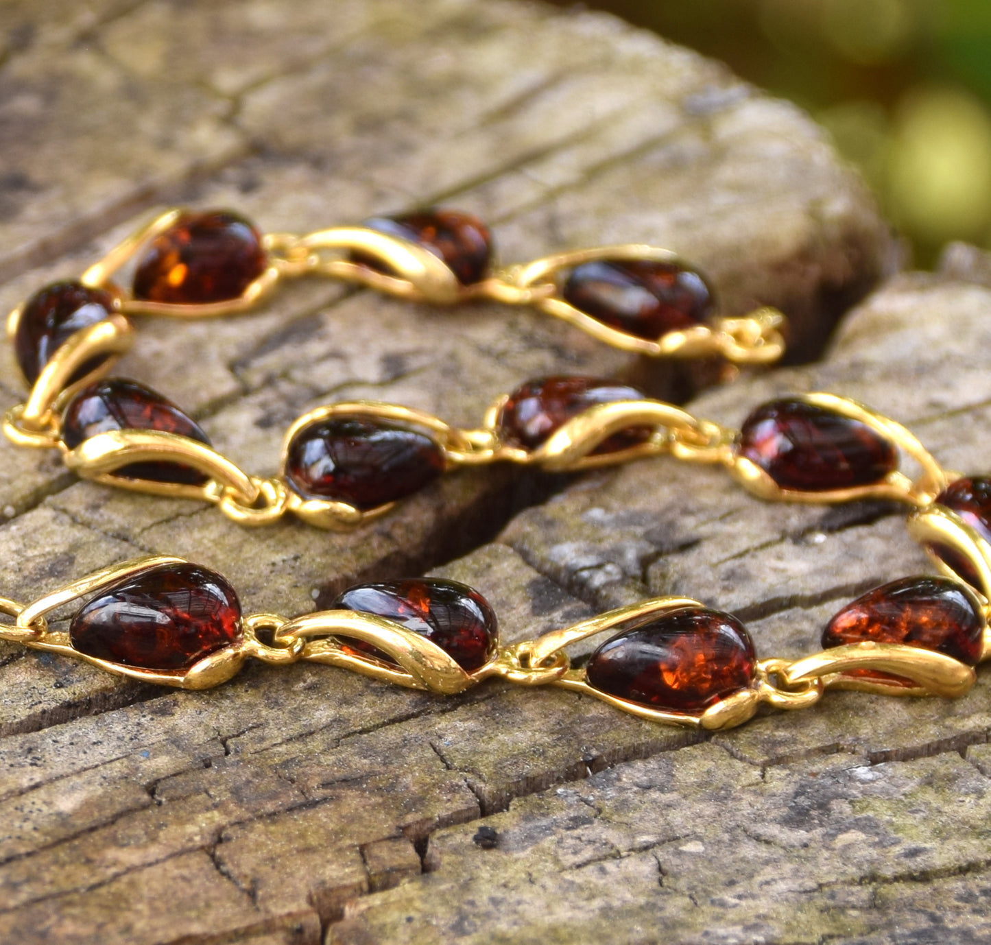 Elegant bracelet with natural brown Amber drops and 18k Gold plated 925 Sterling Silver, MJ Baltica, BZB024