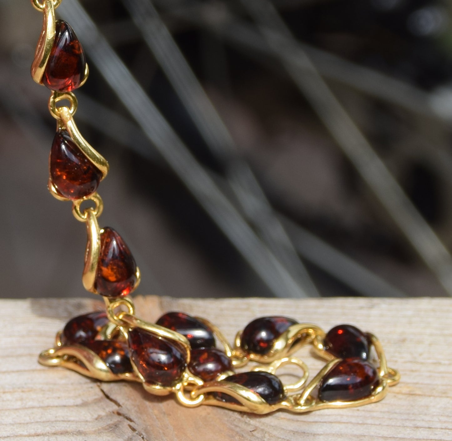 Elegant bracelet with natural brown Amber drops and 18k Gold plated 925 Sterling Silver, MJ Baltica, BZB024