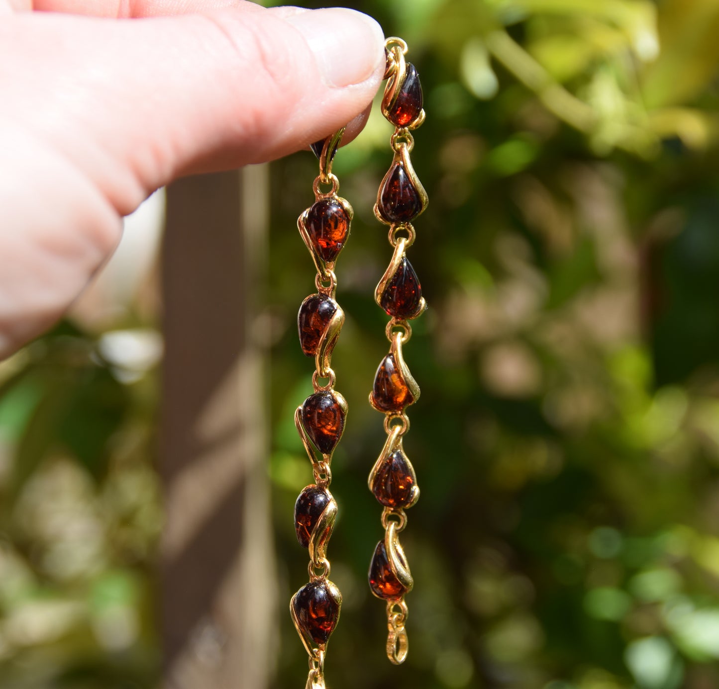 Elegant bracelet with natural brown Amber drops and 18k Gold plated 925 Sterling Silver, MJ Baltica, BZB024