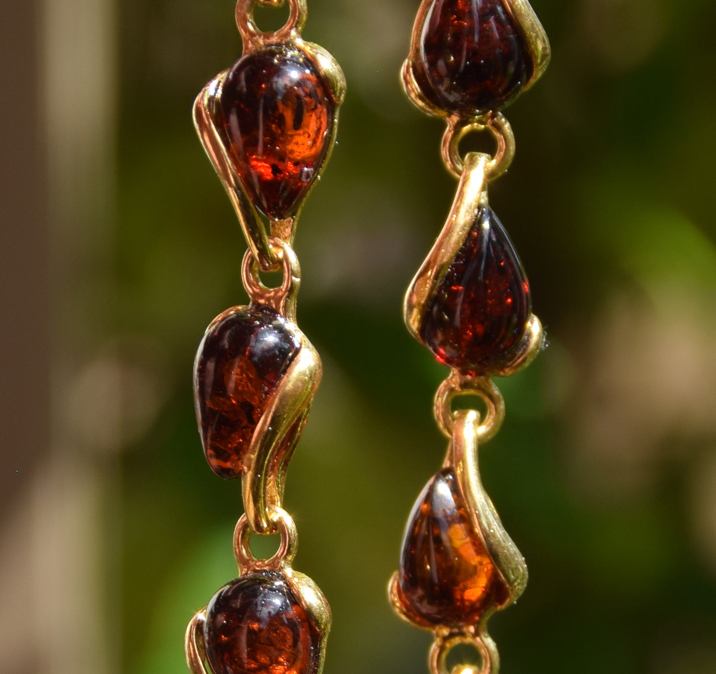 Elegant bracelet with natural brown Amber drops and 18k Gold plated 925 Sterling Silver, MJ Baltica, BZB024