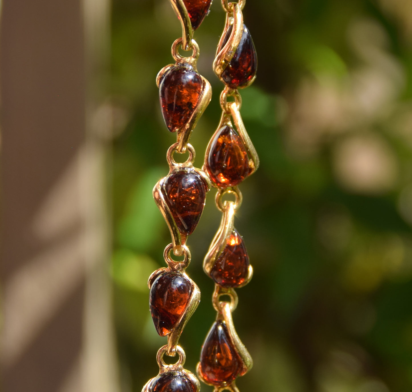 Elegant bracelet with natural brown Amber drops and 18k Gold plated 925 Sterling Silver, MJ Baltica, BZB024