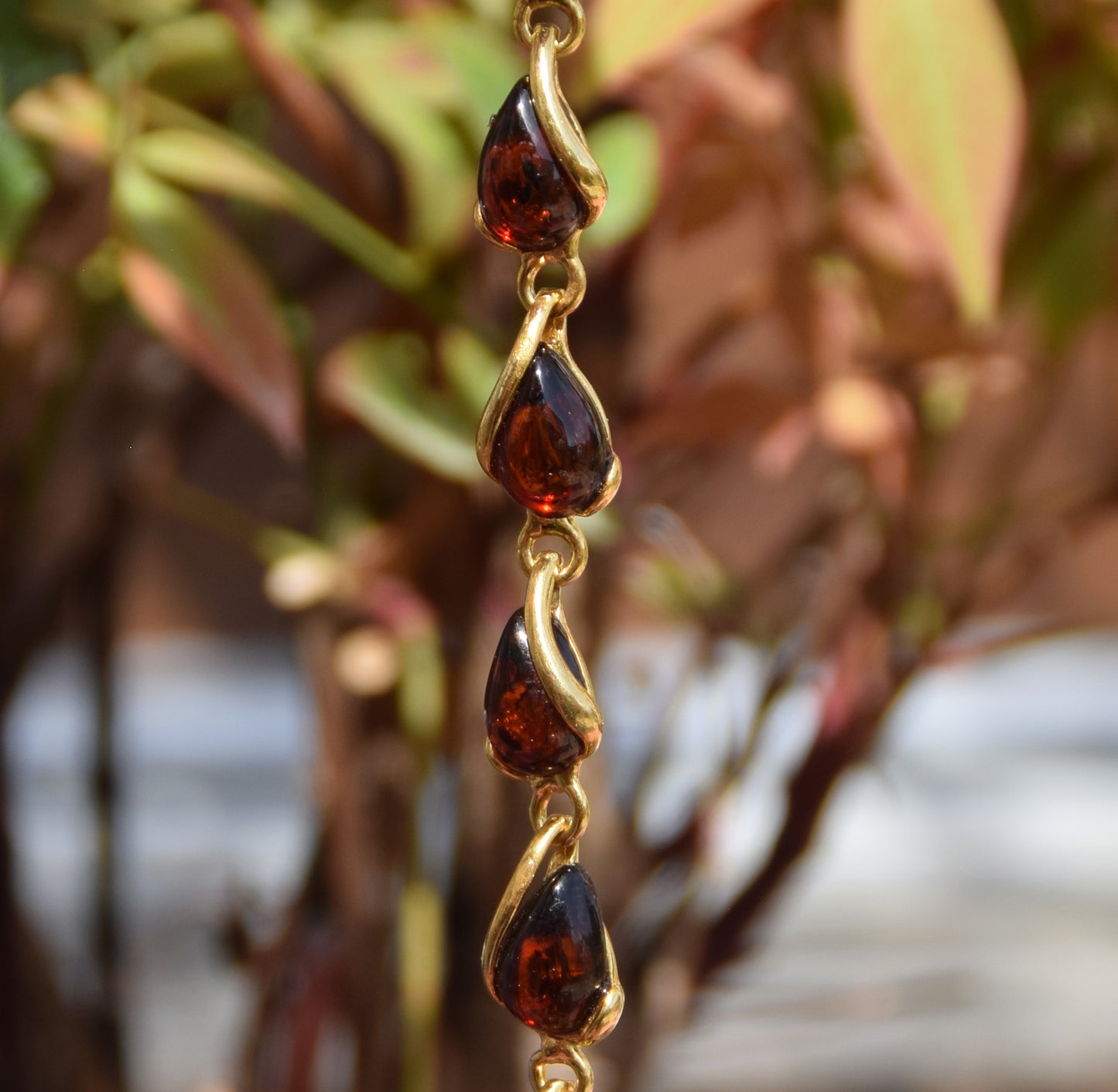 Elegant bracelet with natural brown Amber drops and 18k Gold plated 925 Sterling Silver, MJ Baltica, BZB024