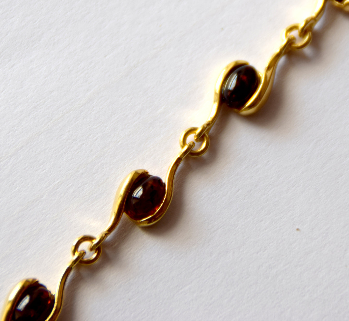 MJ Baltica, bracelet, natural Baltic amber, Silver, 14k Gold plated, dark amber, black cherry, BZB028