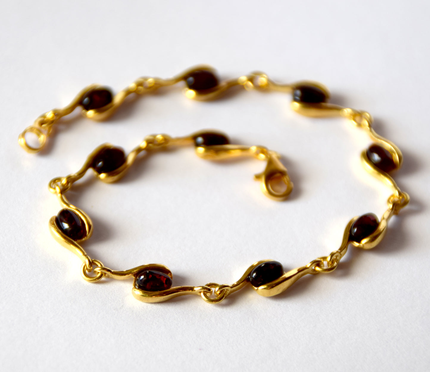 MJ Baltica, bracelet, natural Baltic amber, Silver, 14k Gold plated, dark amber, black cherry, BZB028